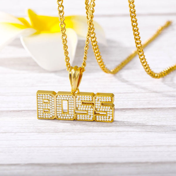 Ice out BOSS Letter Pendants Necklaces set Gold Color Zircon Chain Power Necklace Women Men Hip Hop Punk Jewelry Gifts Wholesale | Vimost Shop.