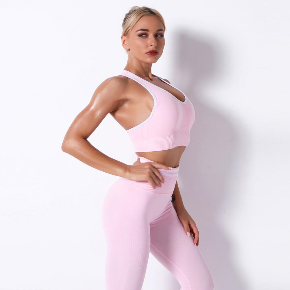 Seamless Striped Leggings Pants And Bra Top Yoga Tracksuit Fashion Work Out Fitness Running Sports Two Piece Set For Women | Vimost Shop.