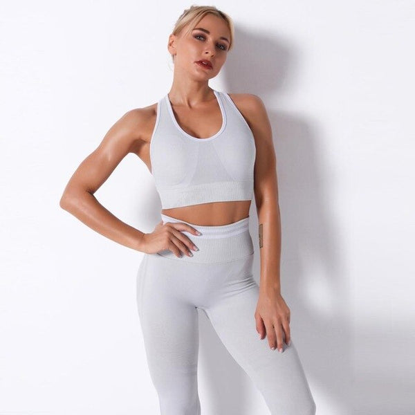Seamless Striped Leggings Pants And Bra Top Yoga Tracksuit Fashion Work Out Fitness Running Sports Two Piece Set For Women | Vimost Shop.