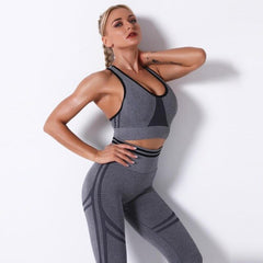 Seamless Striped Leggings Pants And Bra Top Yoga Tracksuit Fashion Work Out Fitness Running Sports Two Piece Set For Women | Vimost Shop.