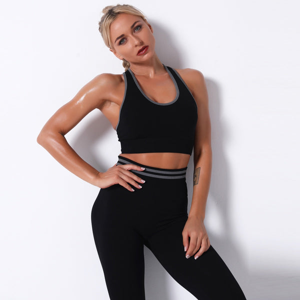 Seamless Striped Leggings Pants And Bra Top Yoga Tracksuit Fashion Work Out Fitness Running Sports Two Piece Set For Women | Vimost Shop.