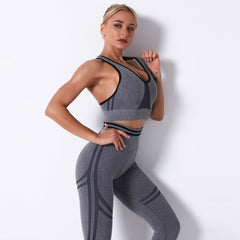 Seamless Striped Leggings Pants And Bra Top Yoga Tracksuit Fashion Work Out Fitness Running Sports Two Piece Set For Women | Vimost Shop.