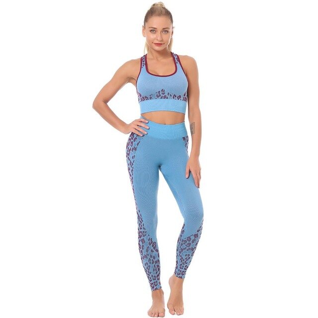 Seamless Yoga Set Leopard Print Ribbing Bra Top And Leggings Sports Tracksuit Fashion Gym Clothing Workout High Elastic Suit | Vimost Shop.