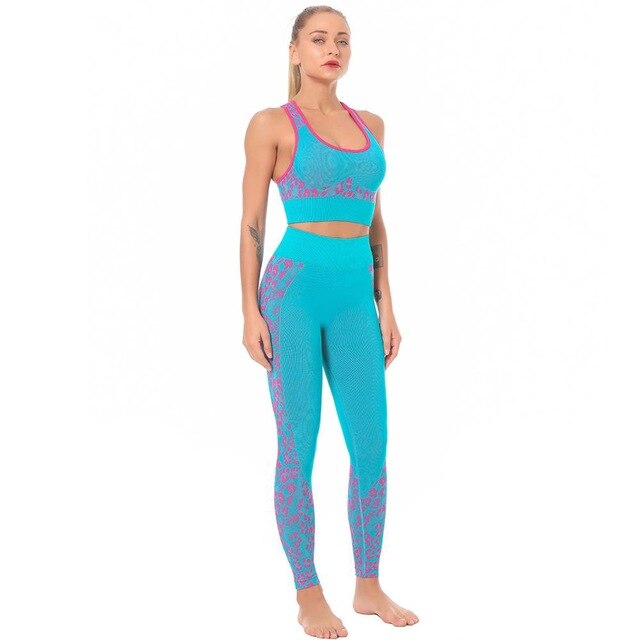 Seamless Yoga Set Leopard Print Ribbing Bra Top And Leggings Sports Tracksuit Fashion Gym Clothing Workout High Elastic Suit | Vimost Shop.