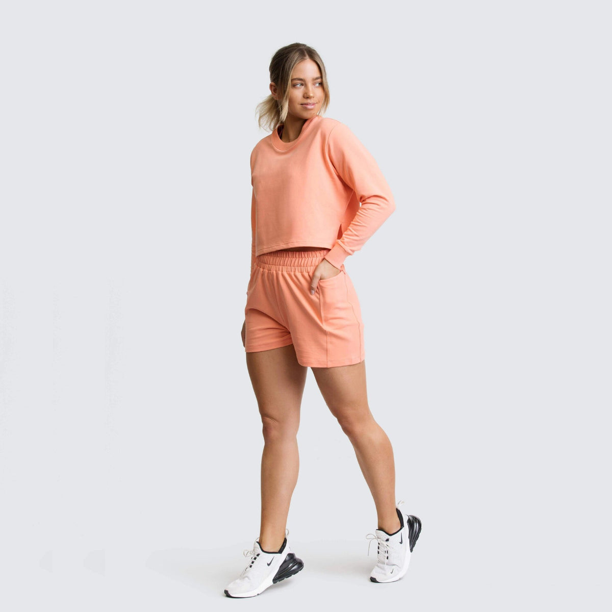 Women Casual Jogger Two Pieces Set Long Sleeve Loose Crop Top Shorts Fashion Sweater Tracksuit Yoga Suit Fitness Sporty Suit | Vimost Shop.