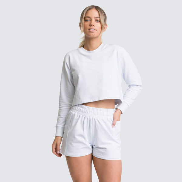Women Casual Jogger Two Pieces Set Long Sleeve Loose Crop Top Shorts Fashion Sweater Tracksuit Yoga Suit Fitness Sporty Suit | Vimost Shop.