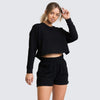 Women Casual Jogger Two Pieces Set Long Sleeve Loose Crop Top Shorts Fashion Sweater Tracksuit Yoga Suit Fitness Sporty Suit | Vimost Shop.