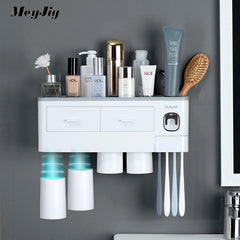 3 Color Bathroom Accessories Toothbrush Holder Automatic Toothpaste Dispenser Holder Wall Mount Rack Storage For Bathroom Home | Vimost Shop.