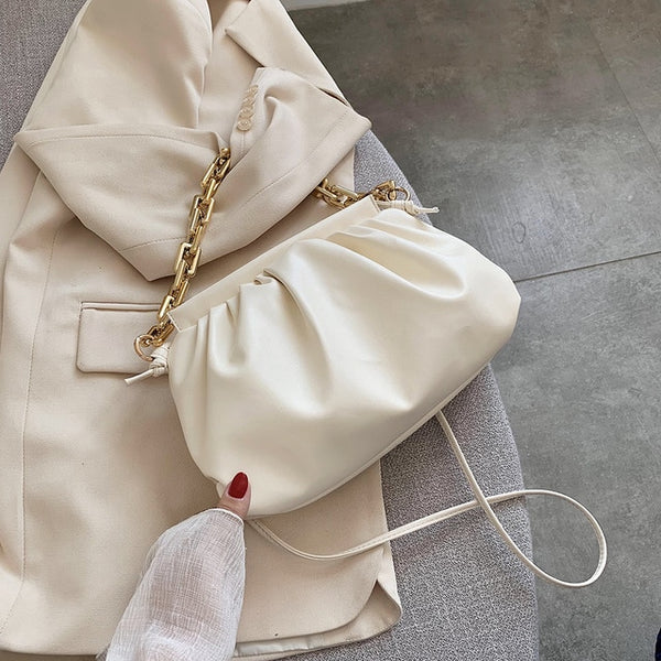 Women PU Leather Pleated Shoulder Messenger Handbag Fashion Cloud Crossbody Bag Popular Simple Female Daily Bag | Vimost Shop.