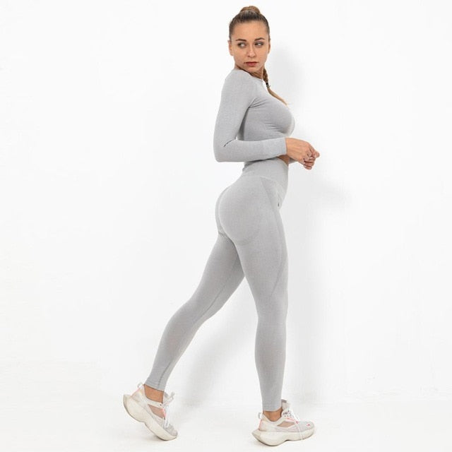 Autumn Yoga set Women Gym Clothes Seamless Fitness Sportswear Tracksuit Long Sleeve Shirts Leggings Workout Clothing Outfits | Vimost Shop.