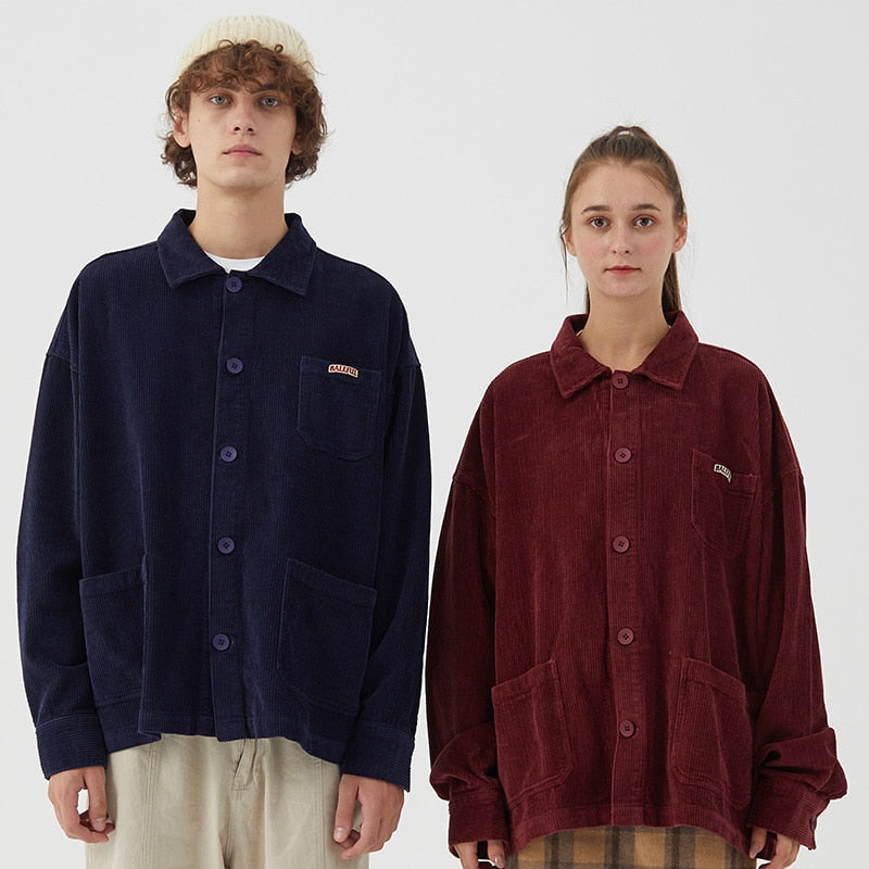 Mens Hip Hop Streetwear Jacket Vintage Retro Corduroy Jacket Coat Autumn Button Loose Bomber Jacket Pockets Cotton Red Blue | Vimost Shop.