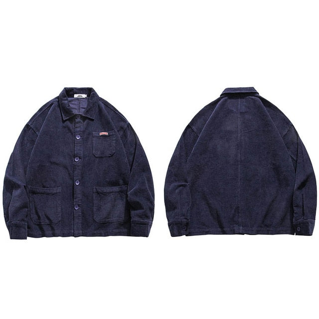 Mens Hip Hop Streetwear Jacket Vintage Retro Corduroy Jacket Coat Autumn Button Loose Bomber Jacket Pockets Cotton Red Blue | Vimost Shop.