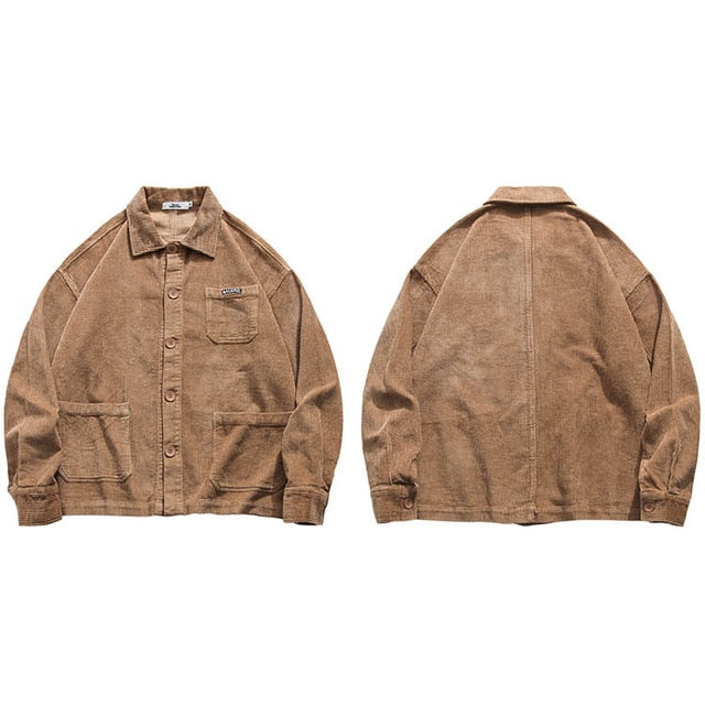 Mens Hip Hop Streetwear Jacket Vintage Retro Corduroy Jacket Coat Autumn Button Loose Bomber Jacket Pockets Cotton Red Blue | Vimost Shop.