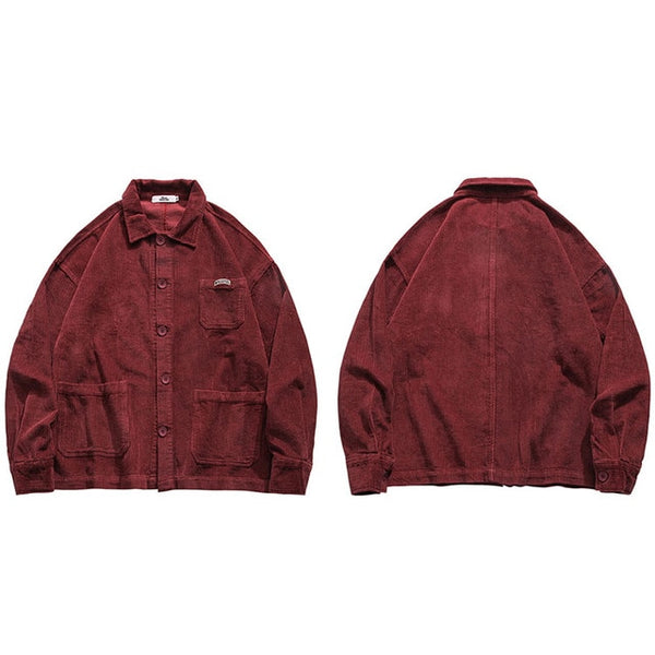 Mens Hip Hop Streetwear Jacket Vintage Retro Corduroy Jacket Coat Autumn Button Loose Bomber Jacket Pockets Cotton Red Blue | Vimost Shop.