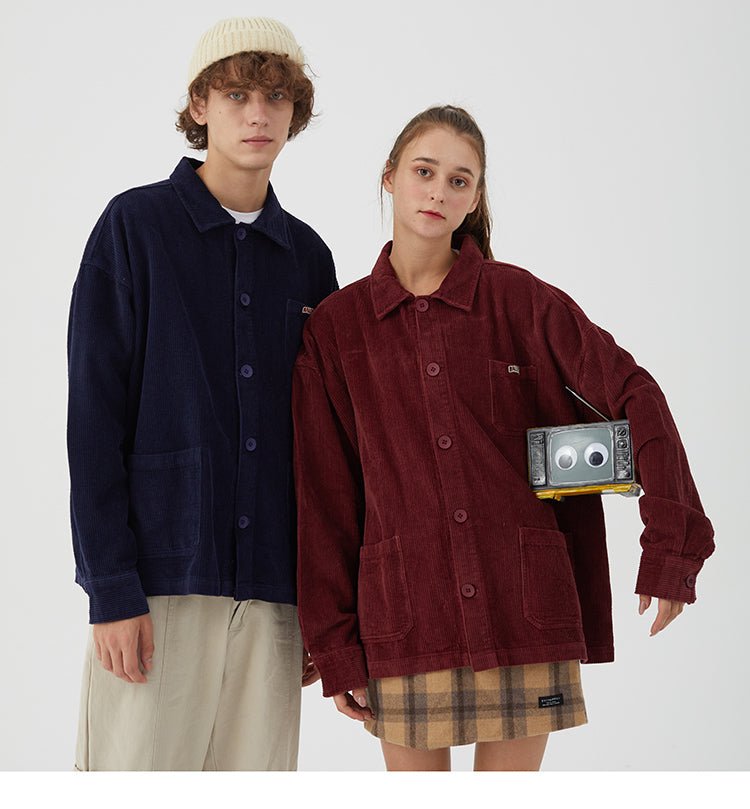 Mens Hip Hop Streetwear Jacket Vintage Retro Corduroy Jacket Coat Autumn Button Loose Bomber Jacket Pockets Cotton Red Blue | Vimost Shop.