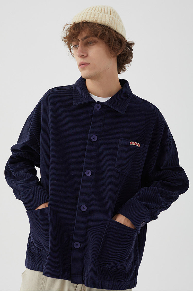 Mens Hip Hop Streetwear Jacket Vintage Retro Corduroy Jacket Coat Autumn Button Loose Bomber Jacket Pockets Cotton Red Blue | Vimost Shop.