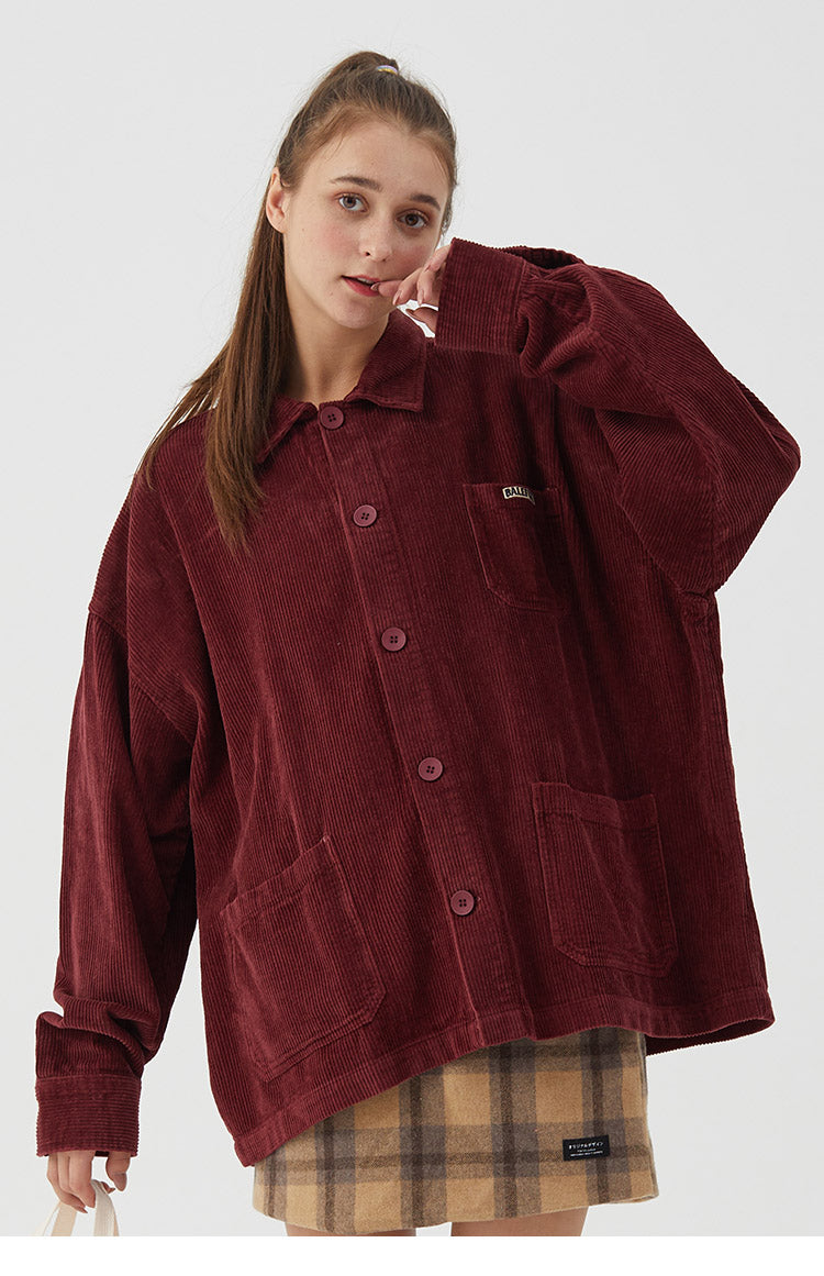 Mens Hip Hop Streetwear Jacket Vintage Retro Corduroy Jacket Coat Autumn Button Loose Bomber Jacket Pockets Cotton Red Blue | Vimost Shop.