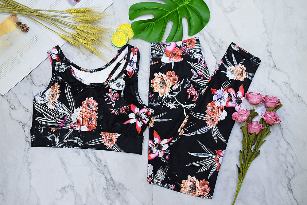 Seamless Floral Print Sports Yoga Set Gym Fitness Running Tracksuit Fashion Bra Top Leggings Set Jogging Dance Workout Clothing | Vimost Shop.