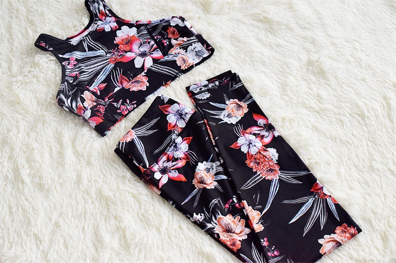 Seamless Floral Print Sports Yoga Set Gym Fitness Running Tracksuit Fashion Bra Top Leggings Set Jogging Dance Workout Clothing | Vimost Shop.