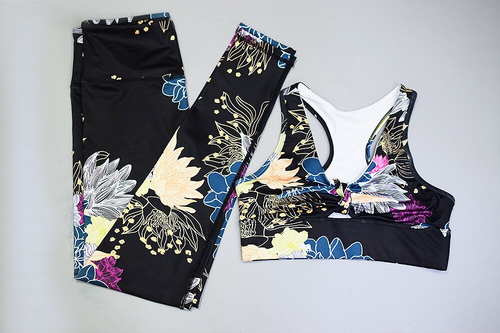 Seamless Floral Print Sports Yoga Set Gym Fitness Running Tracksuit Fashion Bra Top Leggings Set Jogging Dance Workout Clothing | Vimost Shop.