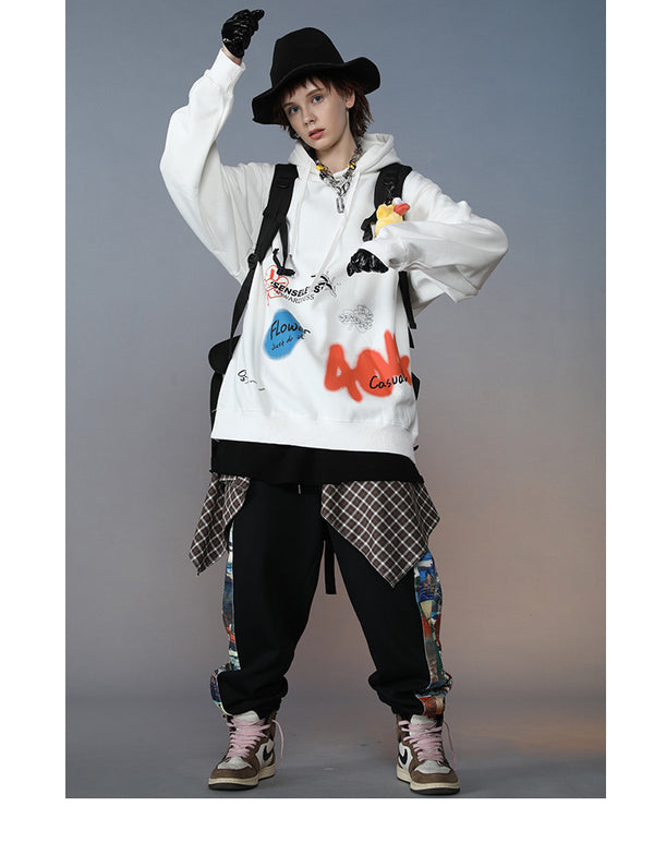 Mens Harajuku Hoodie Sweatshirt Flower Graffiti Streetwear Hip Hop Hoodie Pullover Sweatshirt Autumn Winter Fleece Cotton | Vimost Shop.