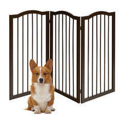 Foldable Portable Design Solid Construction Dog Supplies 3-Panel Wooden Freestanding Pet Gate W/ Arched Top Dog Fences PS7334