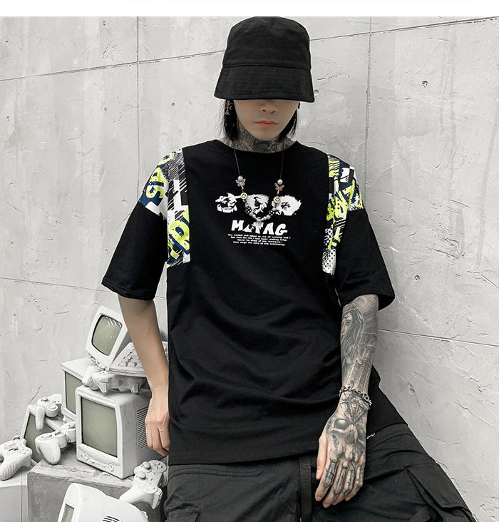 Hip Hop T Shirt Men Harajuku Streetwear Ferocious Bear Print Patchwork Tops Casual Cotton Short Sleeve Tees | Vimost Shop.