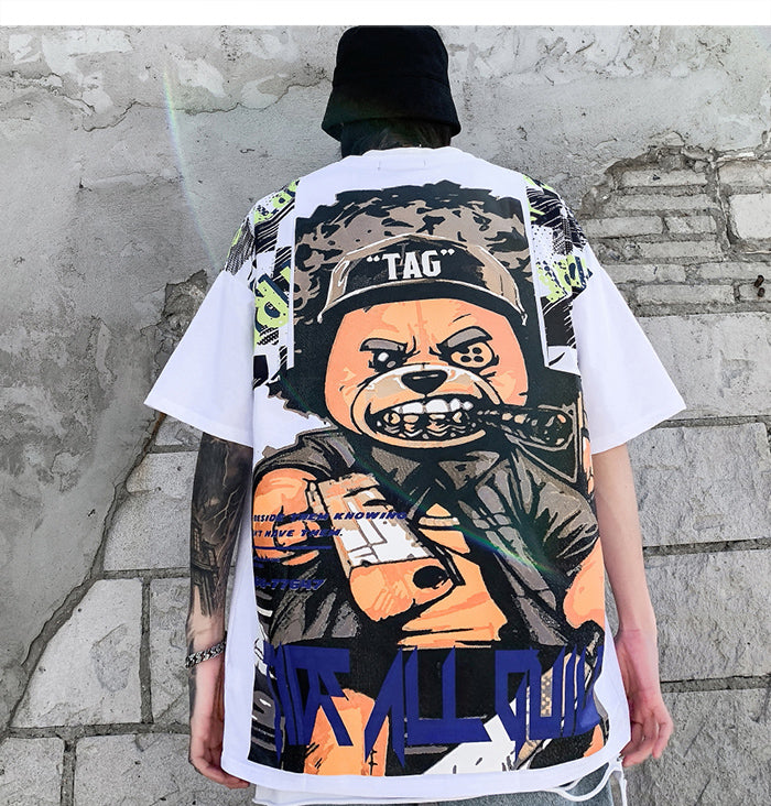 Hip Hop T Shirt Men Harajuku Streetwear Ferocious Bear Print Patchwork Tops Casual Cotton Short Sleeve Tees | Vimost Shop.