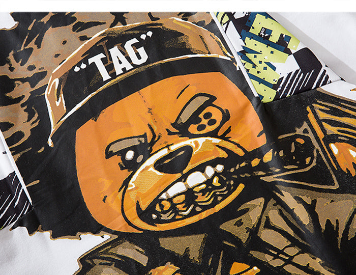Hip Hop T Shirt Men Harajuku Streetwear Ferocious Bear Print Patchwork Tops Casual Cotton Short Sleeve Tees | Vimost Shop.