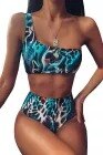 Print One Shoulder High Waist two Pieces Bikini set With Headband Women Swimwear Bathing Suit Swimsuit Female Sexy Holiday Beach | Vimost Shop.