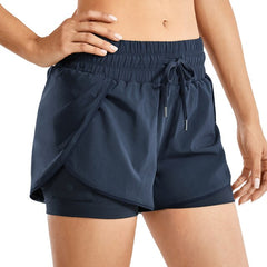 Workout Running Shorts Women with Liner 2 in 1 Athletic Sports Shorts with Zip Pocket- 3 inches