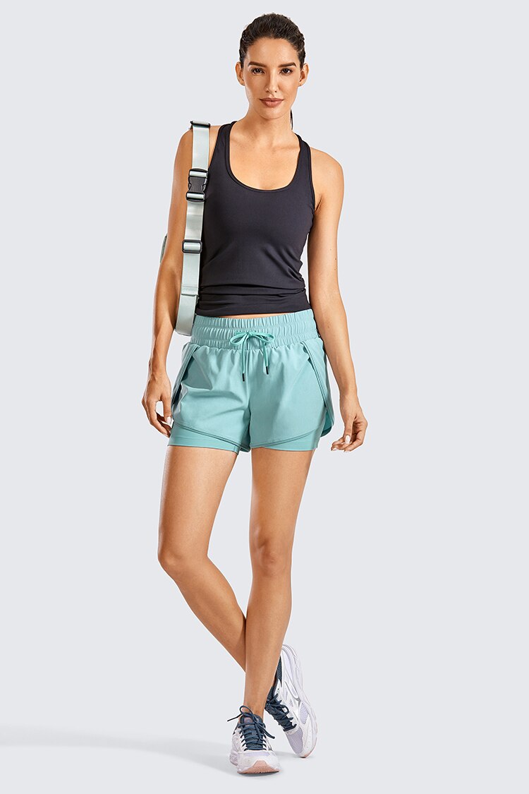 Workout Running Shorts Women with Liner 2 in 1 Athletic Sports Shorts with Zip Pocket- 3 inches