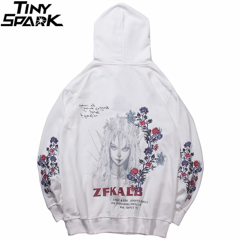 Mens Hip Hop Streetwear Hoodie Embroidery Flower Freaky Printed Sweatshirt Cotton Loose Floral Tops Fashion Hooded Pullover | Vimost Shop.
