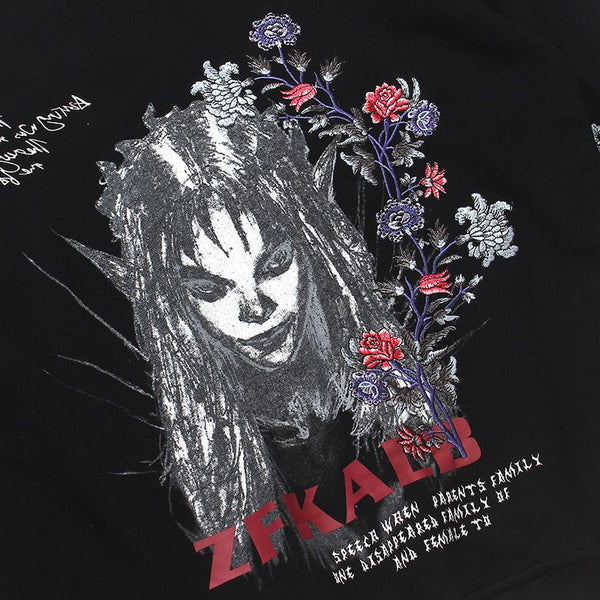 Mens Hip Hop Streetwear Hoodie Embroidery Flower Freaky Printed Sweatshirt Cotton Loose Floral Tops Fashion Hooded Pullover | Vimost Shop.