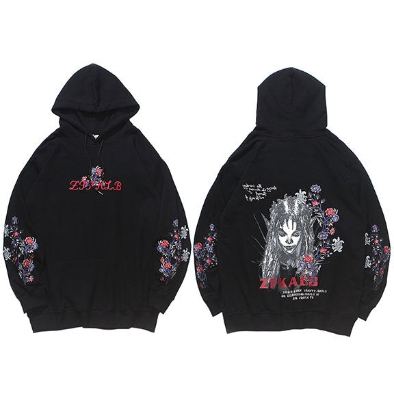 Mens Hip Hop Streetwear Hoodie Embroidery Flower Freaky Printed Sweatshirt Cotton Loose Floral Tops Fashion Hooded Pullover | Vimost Shop.
