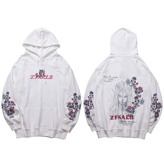 Mens Hip Hop Streetwear Hoodie Embroidery Flower Freaky Printed Sweatshirt Cotton Loose Floral Tops Fashion Hooded Pullover | Vimost Shop.