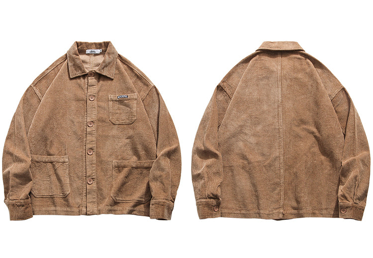 Mens Hip Hop Streetwear Jacket Vintage Retro Corduroy Jacket Coat Autumn Button Loose Bomber Jacket Pockets Cotton Red Blue | Vimost Shop.