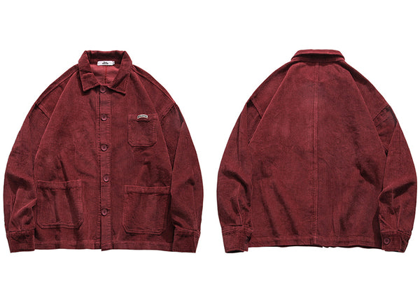 Mens Hip Hop Streetwear Jacket Vintage Retro Corduroy Jacket Coat Autumn Button Loose Bomber Jacket Pockets Cotton Red Blue | Vimost Shop.