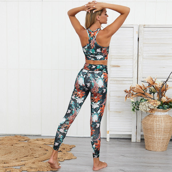 Seamless Floral Print Sports Yoga Set Gym Fitness Tracksuit Fashion Top Leggings Suit Jogging Workout Training Dance Clothing | Vimost Shop.