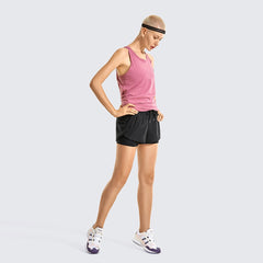 Workout Running Shorts Women with Liner 2 in 1 Athletic Sports Shorts with Zip Pocket- 3 inches