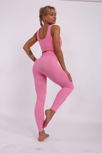 Seamless Fluorescent Sports Yoga Set Gym Fitness Tracksuit Fashion Bra Top And Leggings Set Jogging Push Up Workout Clothing | Vimost Shop.
