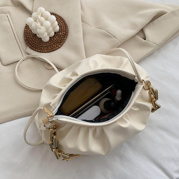 Women PU Leather Pleated Shoulder Messenger Handbag Fashion Cloud Crossbody Bag Popular Simple Female Daily Bag | Vimost Shop.