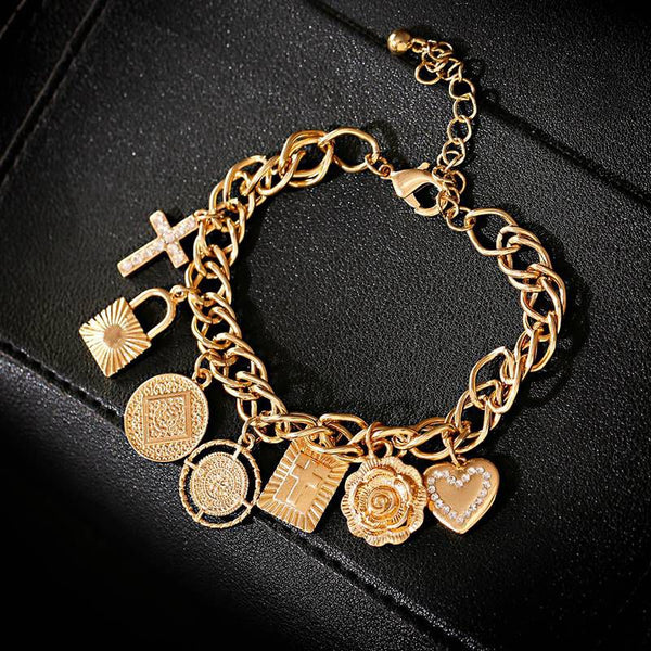 Gold Copper Cross Heart Female Bracelets Charms Fashion Chain Bracelet For Women Bracelet Femme Gift | Vimost Shop.