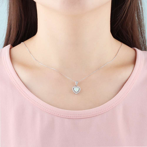 925 Sterling Silver Heart Shape White Pink Blue Opal Necklaces & Pendants with Cubic Zirconia Fine Jewelry Gift | Vimost Shop.