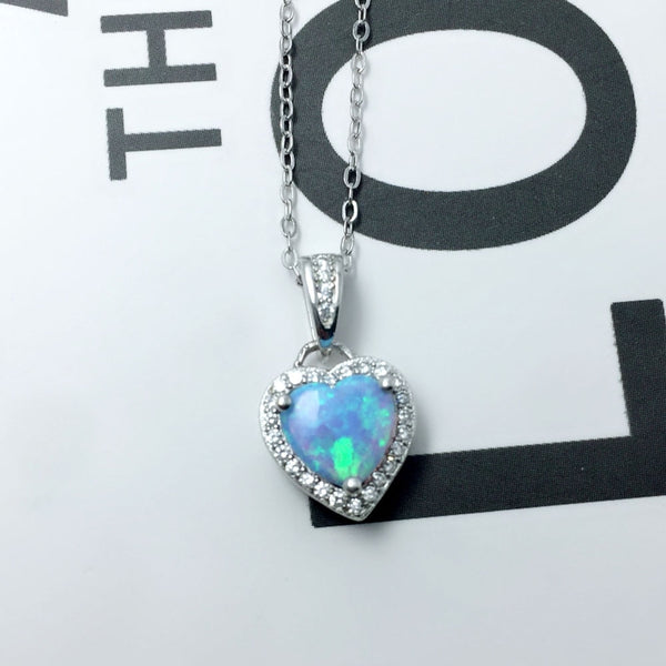 925 Sterling Silver Heart Shape White Pink Blue Opal Necklaces & Pendants with Cubic Zirconia Fine Jewelry Gift | Vimost Shop.