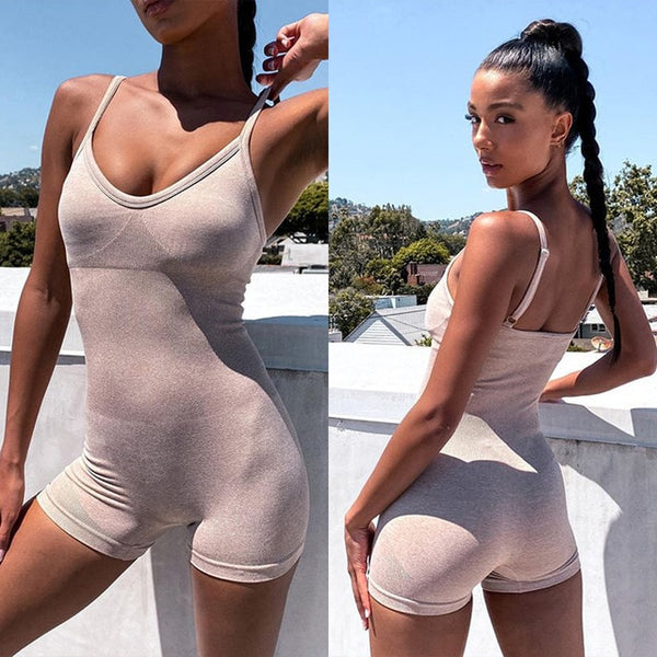 Seamless Solid Yoga Jumpsuit For Women Strap Top Shorts Tracksuit Fitness Clothes Running Workout Sports Energy One Piece | Vimost Shop.