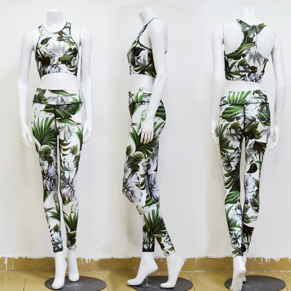 Seamless Floral Print Sports Yoga Set Gym Fitness Tracksuit Fashion Top Leggings Suit Jogging Workout Training Dance Clothing | Vimost Shop.