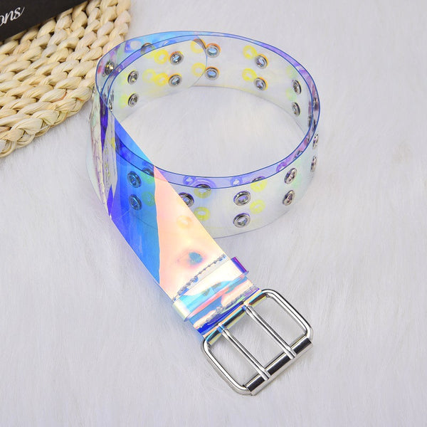 Transparent Two Row PVC Belt Women Fashion Laser Invisible Square Pin Buckle Multihole Dazzling Belts For Ladies Waistband | Vimost Shop.