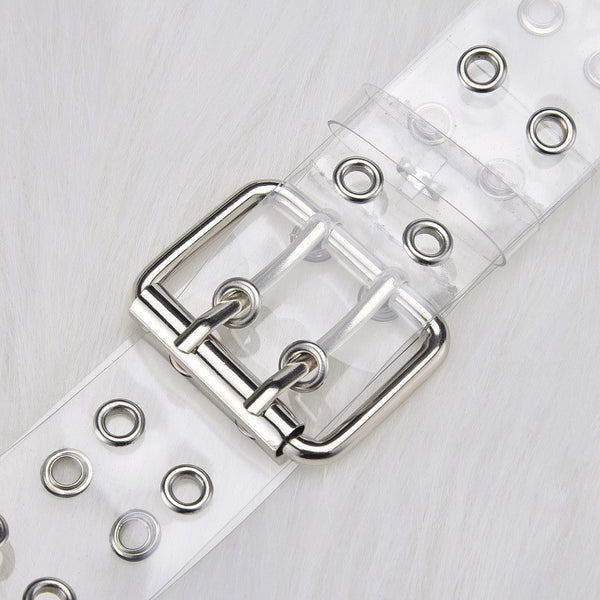 Transparent Two Row PVC Belt Women Fashion Laser Invisible Square Pin Buckle Multihole Dazzling Belts For Ladies Waistband | Vimost Shop.