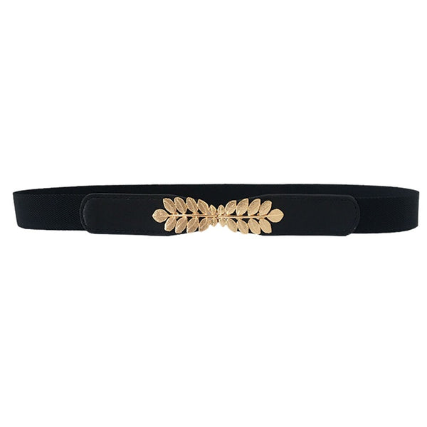 Women Belt Metal Leaf Buckle Leather Belt Elastic Waistband Skinny Slim Decoration Belt For Dress pasek damski ceinture femme #L | Vimost Shop.
